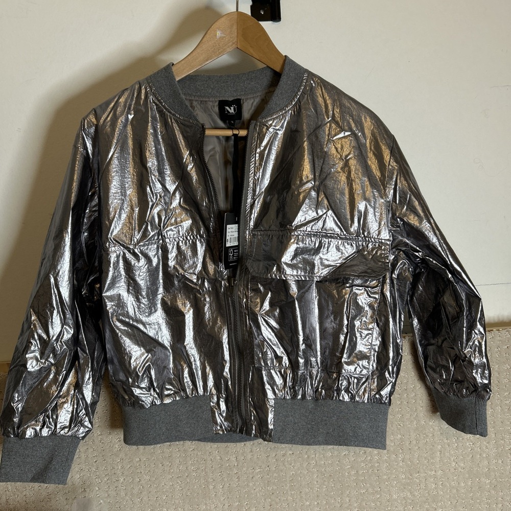 Nu Denmark Rital Metallic Bomber Jacket‎ Antique Silver Sz Sm